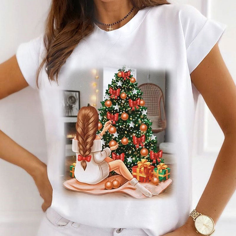 Merry Christmas Women White T-Shirt E