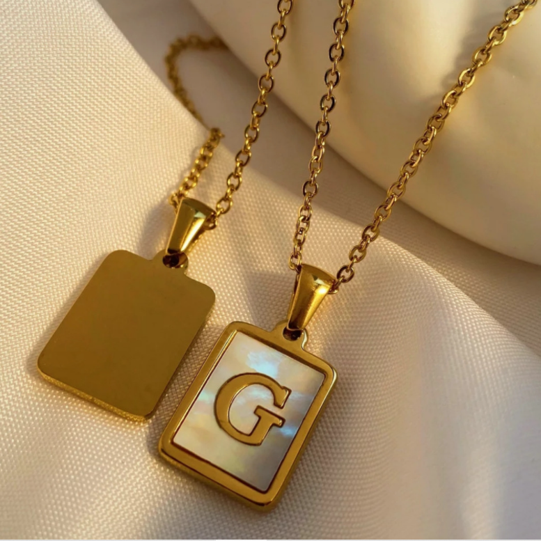 18K Gold Plated shell-based alphbet Necklace