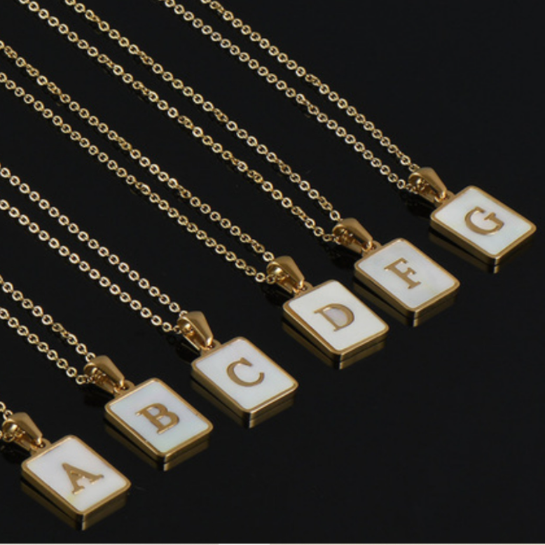 18K Gold Plated shell-based alphbet Necklace