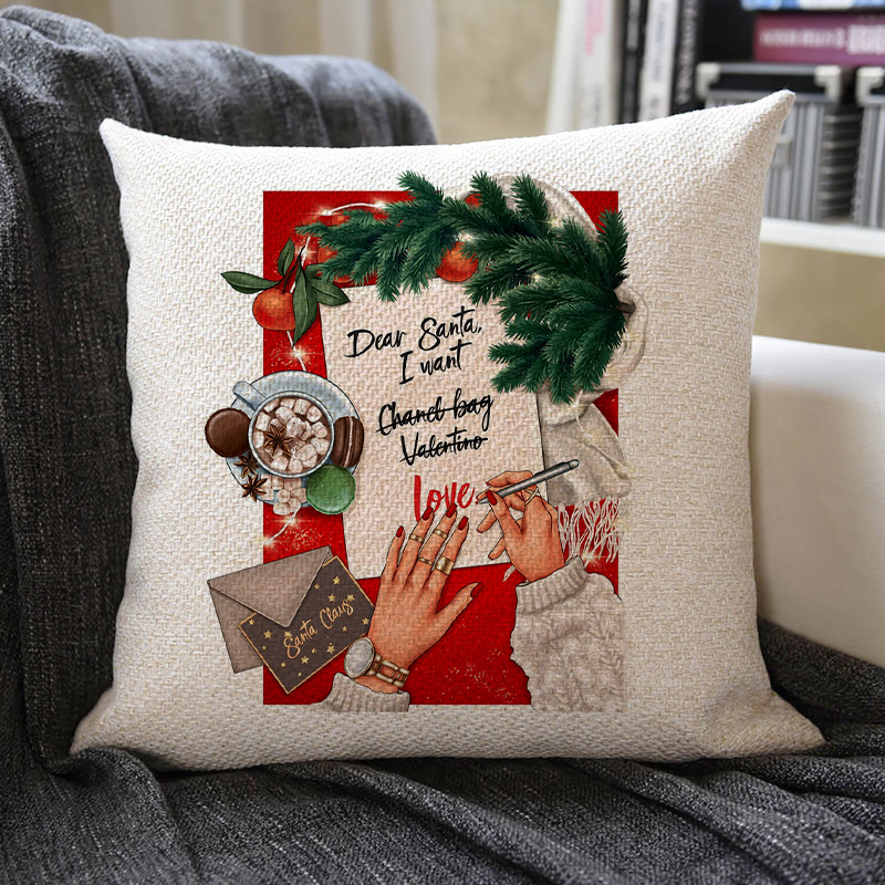 Christmas Themed Linen Pillowcase