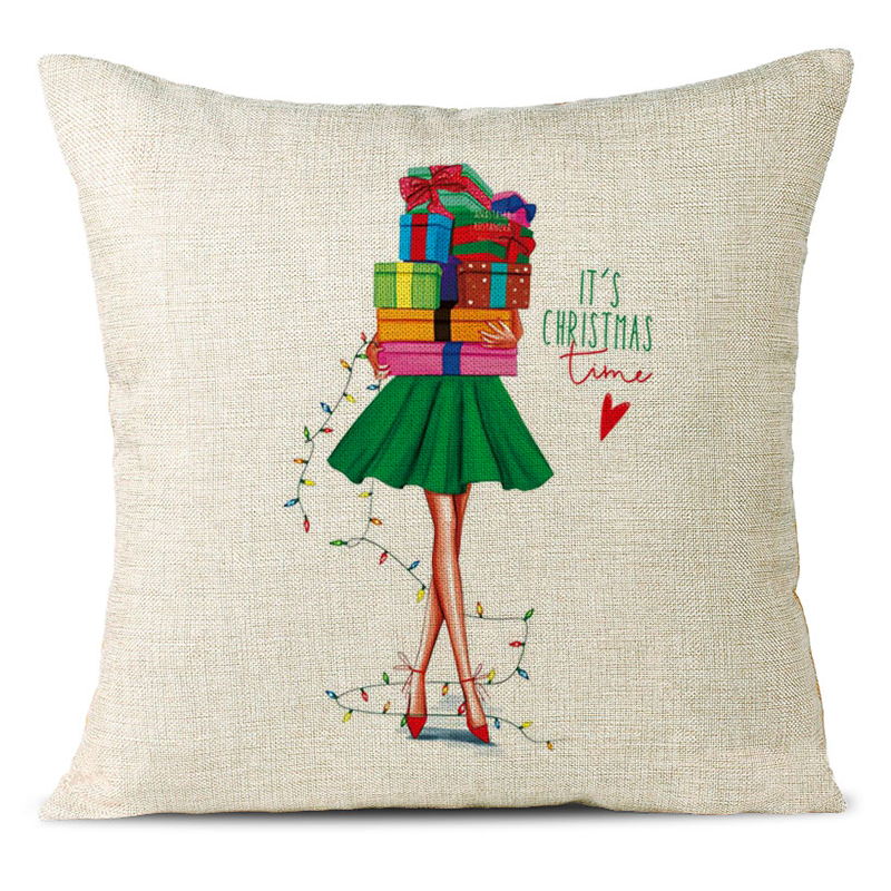 Christmas Themed Linen Pillowcase