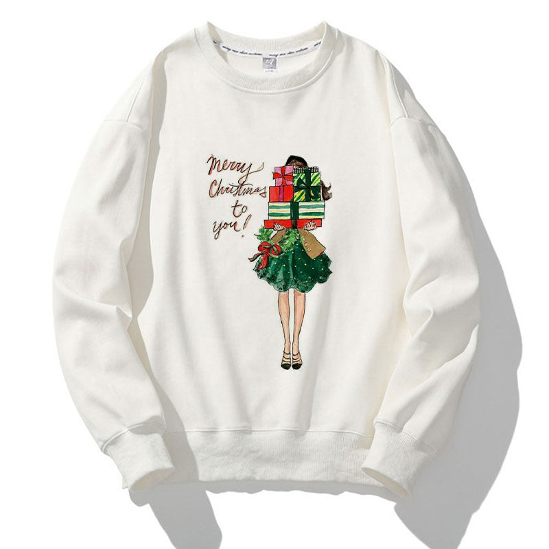Hello 2021 Christmas O-Neck White Sweater A
