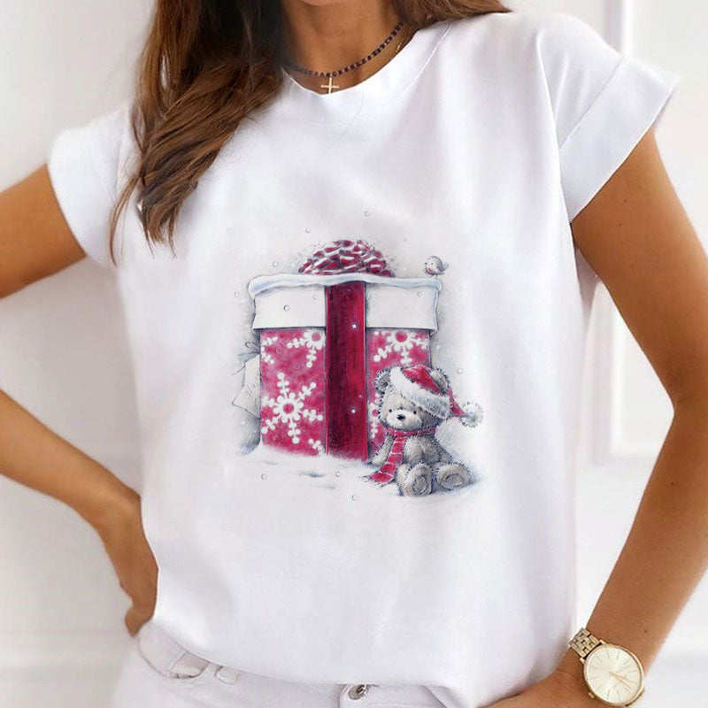 2021 Beautiful Christmas Women White T-Shirt Q