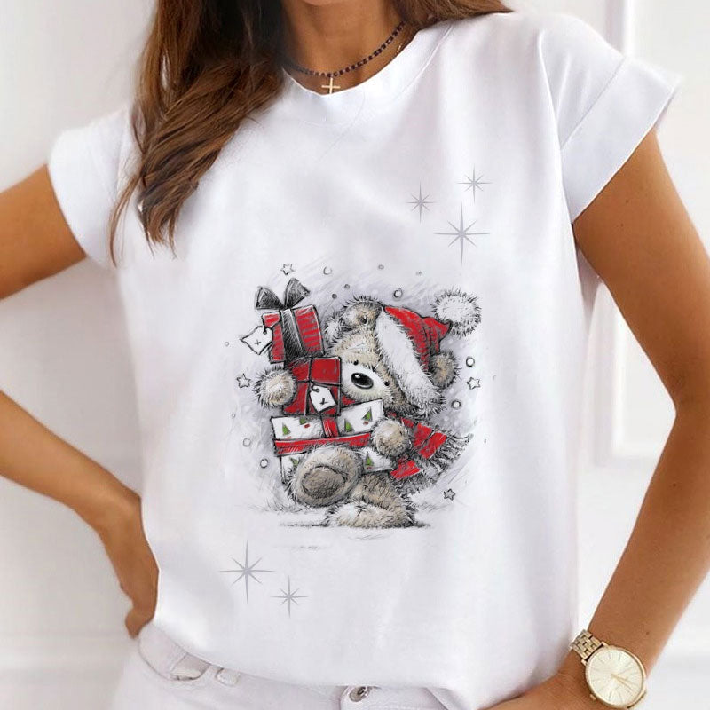 2021 Christmas Fashion Women White T-Shirt D