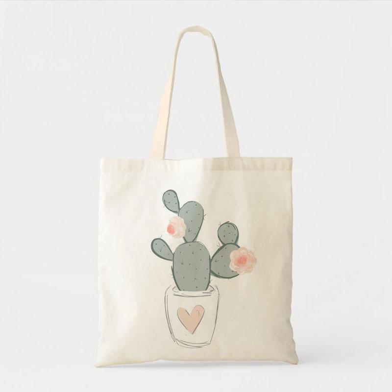 PINK HEART CACTUS CANVAS BAG