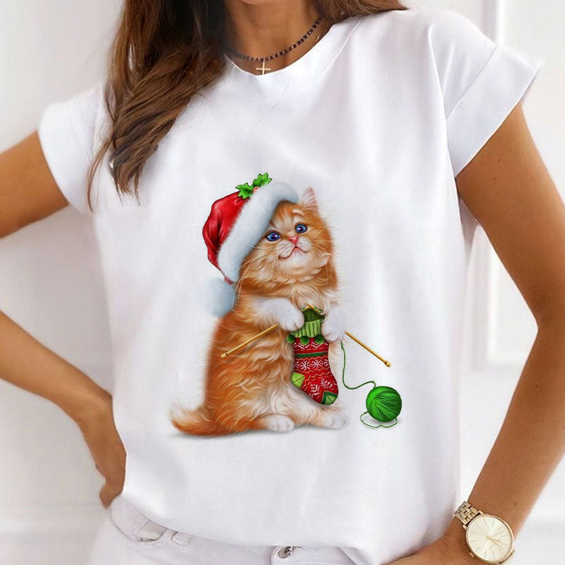 2021 Beautiful Christmas Ladies White T-Shirt M