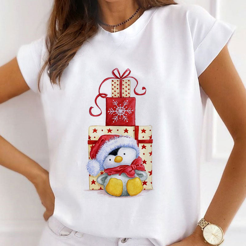 2021 Beautiful Christmas Women White T-Shirt U