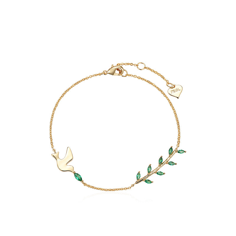 Peace Dove and Green Leaf Bracelet