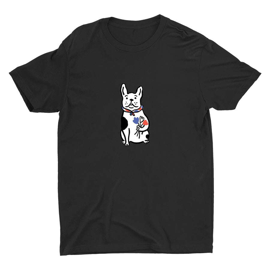 Bulldog With Flowers Cotton Tee