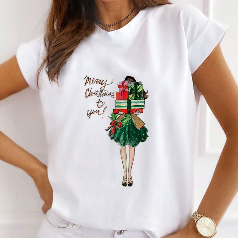 HELLO Christmas Women White T-Shirt A