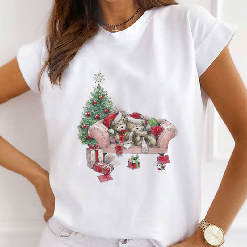 2021 Beautiful Christmas Women White T-Shirt R