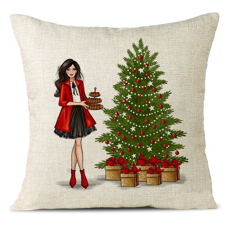 Christmas Themed Linen Pillowcase