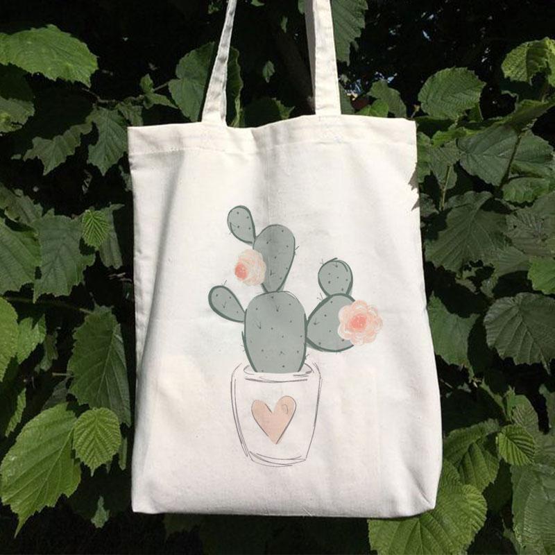 PINK HEART CACTUS CANVAS BAG