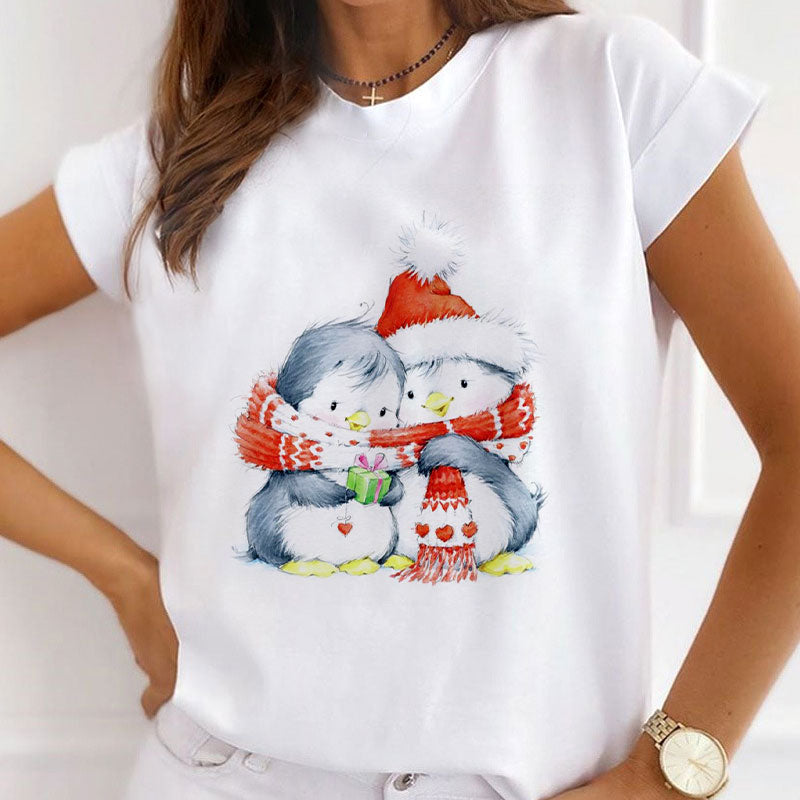 2021 Beautiful Christmas Ladies White T-Shirt O