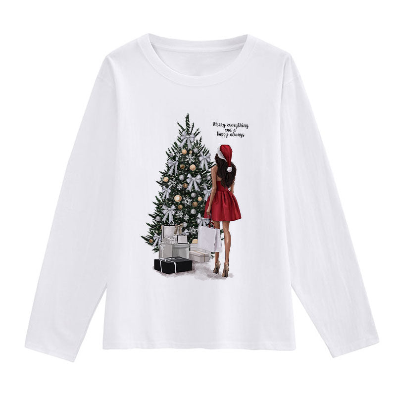 HAPPY Christmas Women White T-Shirt Y