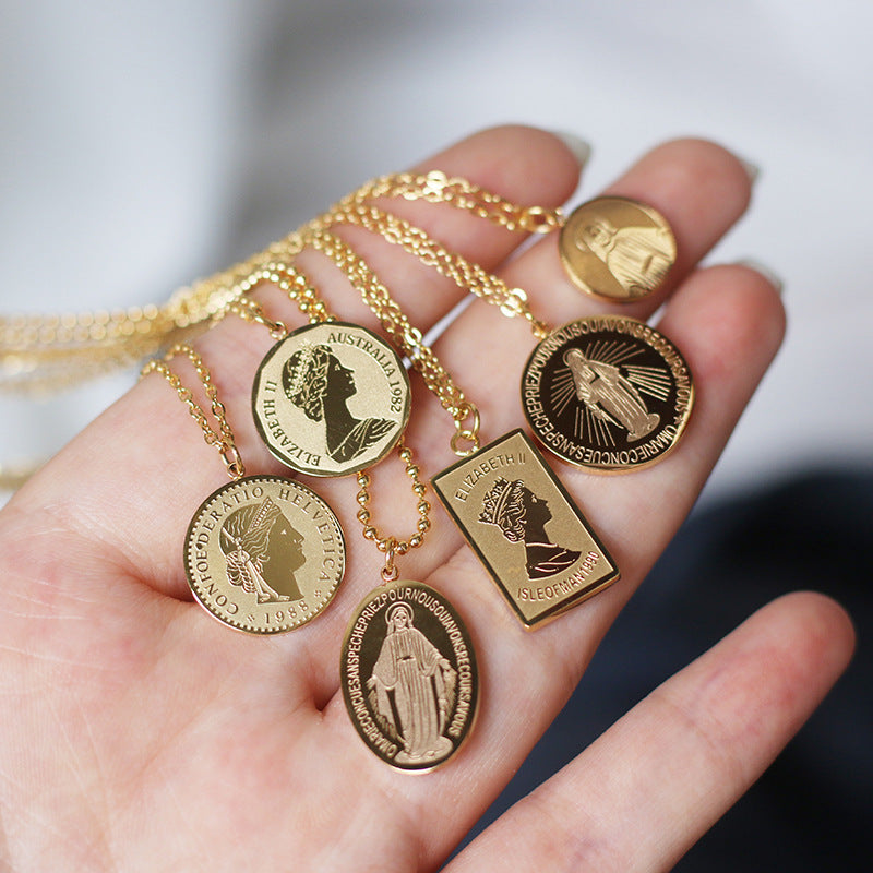 18K Gold Plated Relief sculpture Necklace