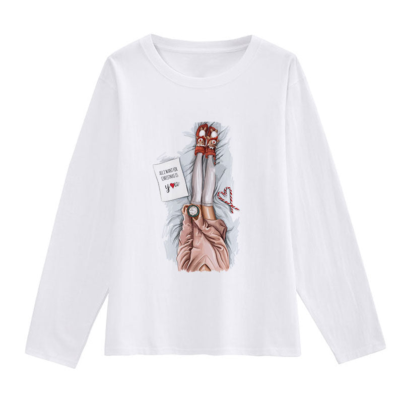 HAPPY Christmas Women White T-Shirt E