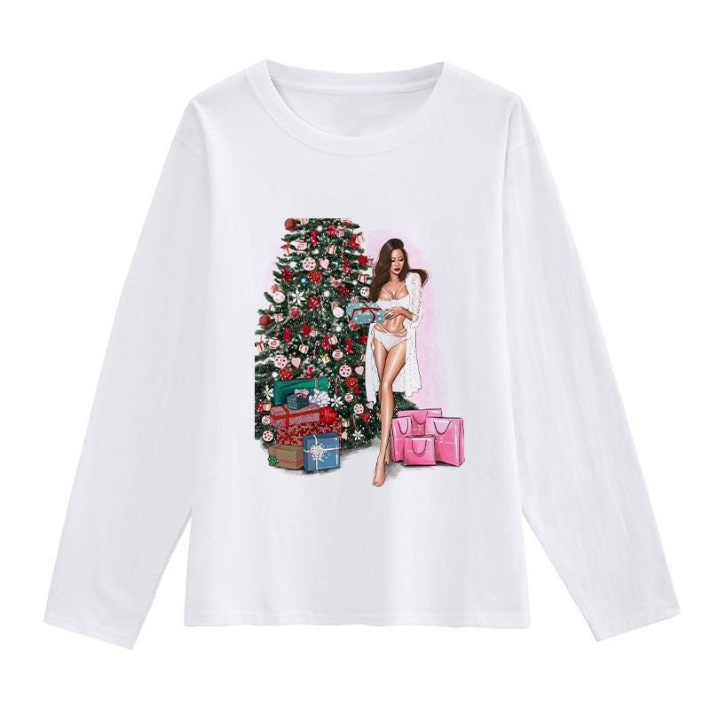 HAPPY Christmas Women White T-Shirt N