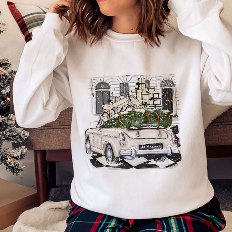 Cute Cars O-Neck White Sweater L