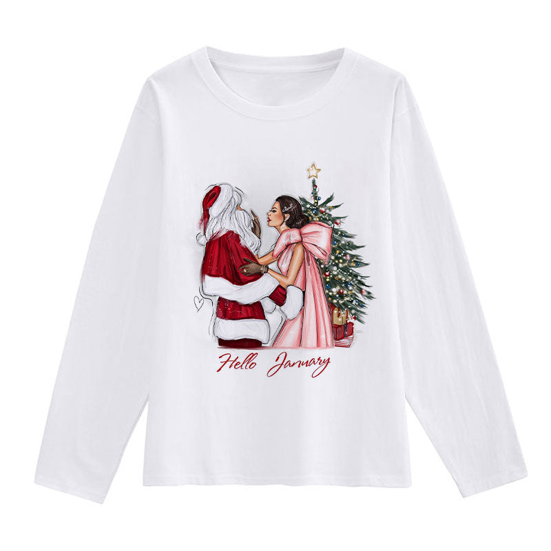 Hello Christmas Women White T-Shirt A