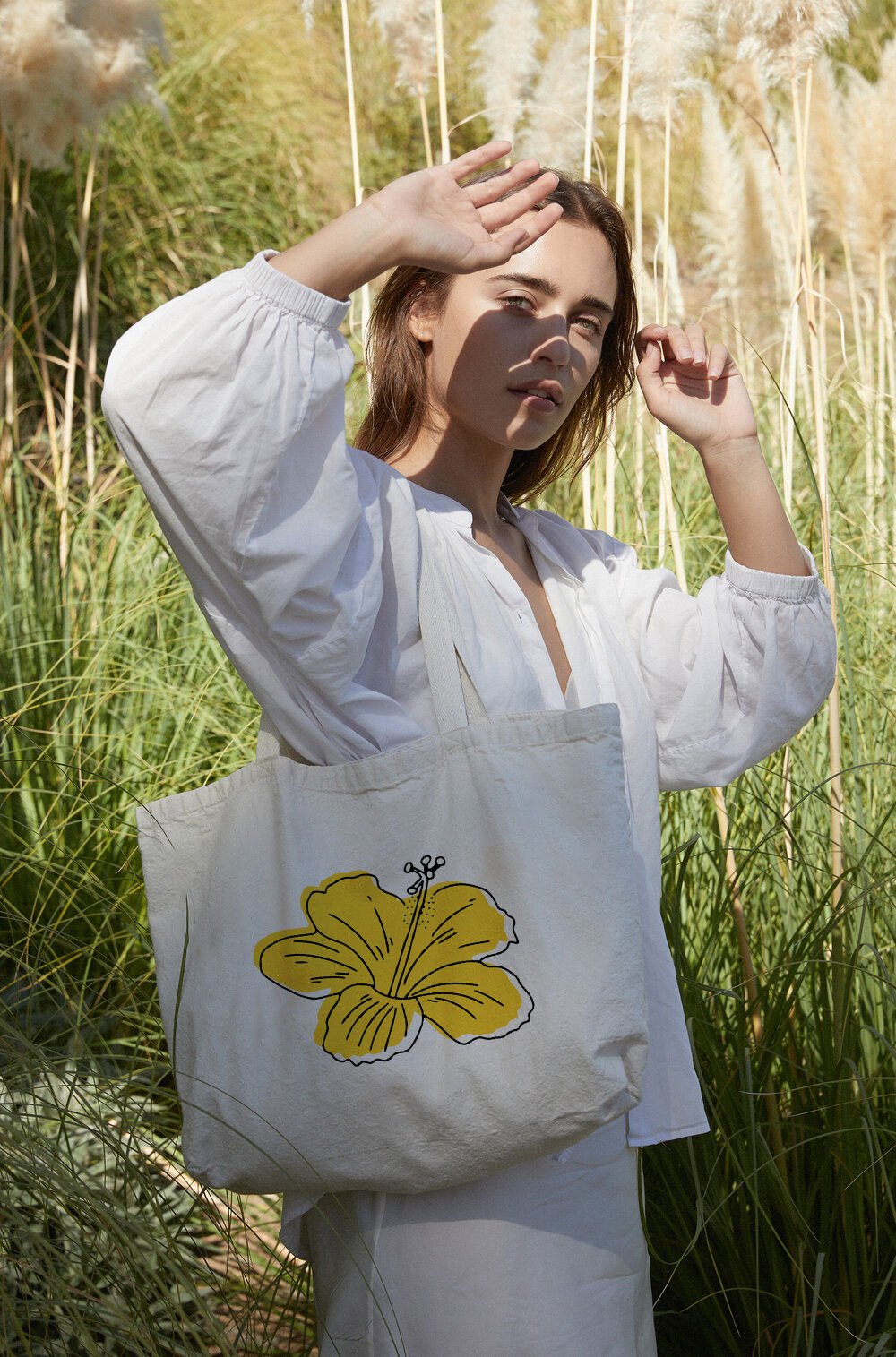 YELLOW HIBISCUS CANVAS BAG