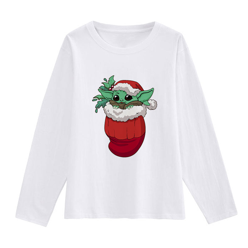 Printed Christmas White Shirt For Ladies P