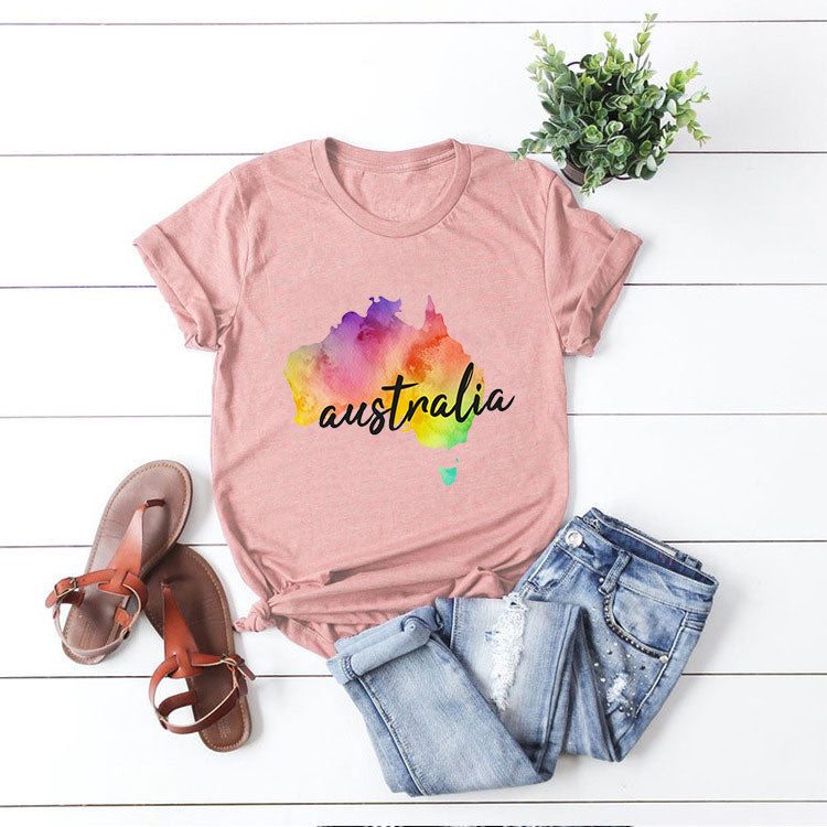 Rainbow Map Printed Color T-shirt