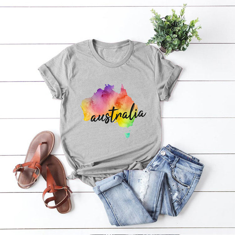 Rainbow Map Printed Color T-shirt