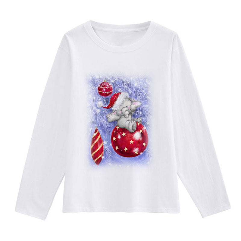 2021 Christmas Fashion Women White T-Shirt V