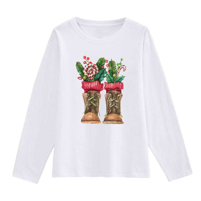 Christmas Western Boots White T-Shirts B