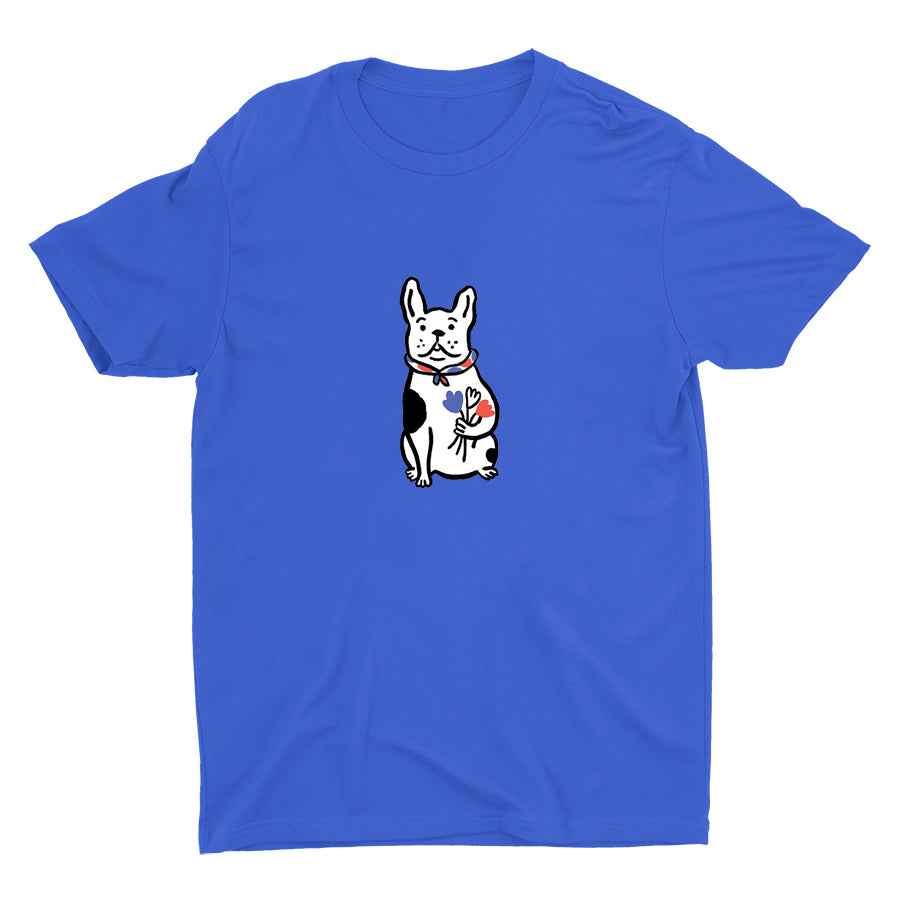 Bulldog With Flowers Cotton Tee
