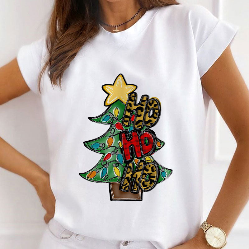 2021 Beautiful Christmas Ladies White T-Shirt T
