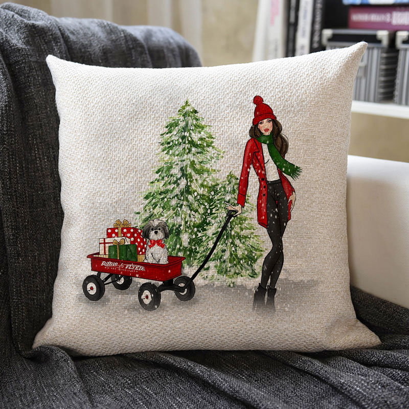 Christmas Themed Linen Pillowcase