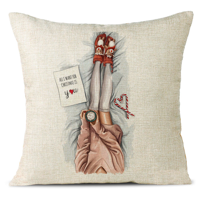 Christmas Themed Linen Pillowcase
