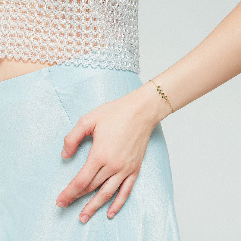 Peace Dove and Green Leaf Bracelet