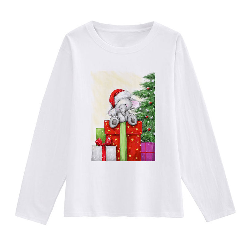 2021 Christmas Fashion Women White T-Shirt W