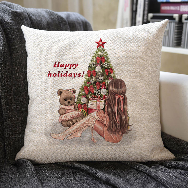 Christmas Themed Linen Pillowcase