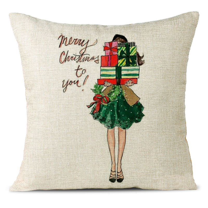 Christmas Themed Linen Pillowcase