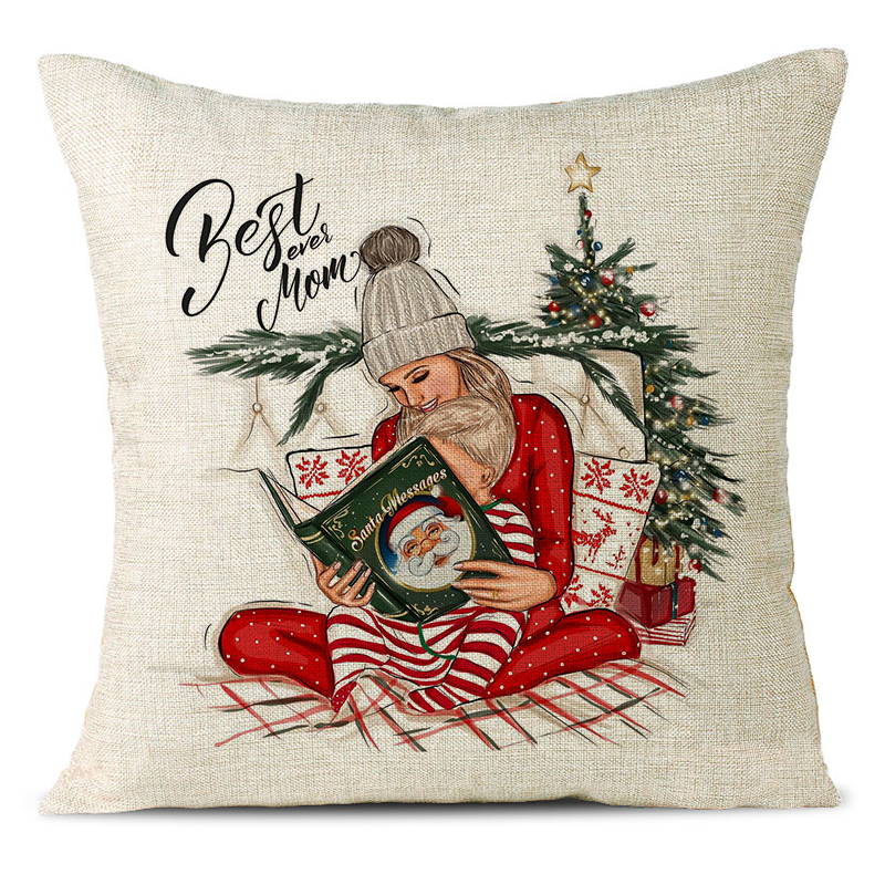 Christmas Themed Linen Pillowcase