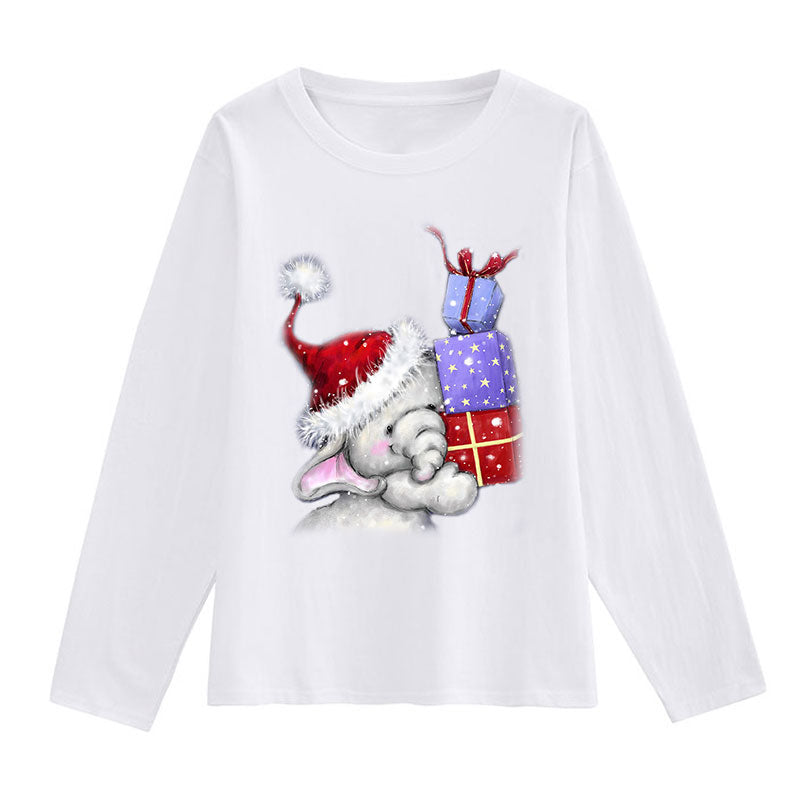 2021 Beautiful Christmas Women White T-Shirt H