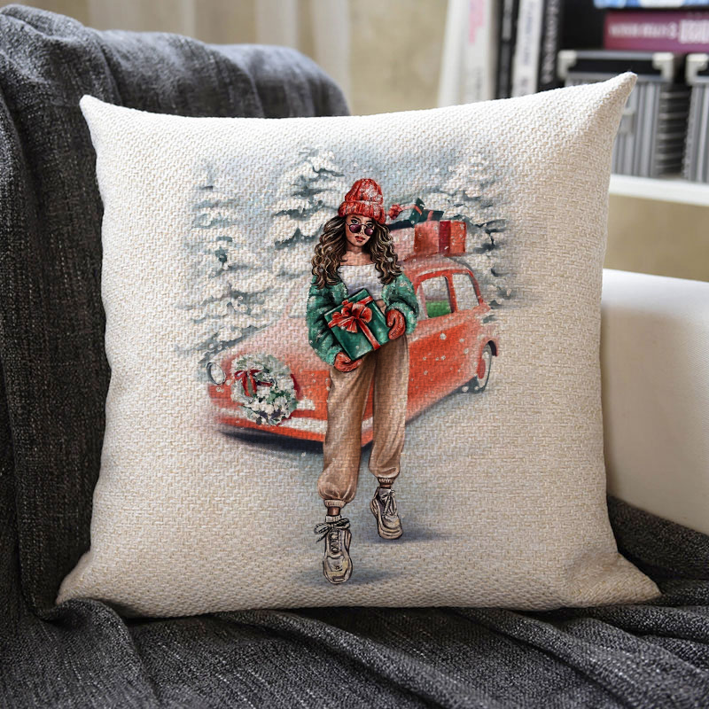 Christmas Themed Linen Pillowcase