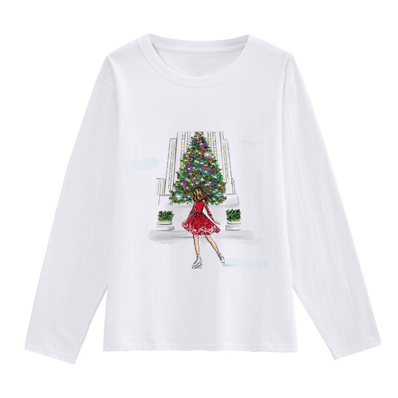 2021 Beautiful Christmas Ladies White T-Shirt G