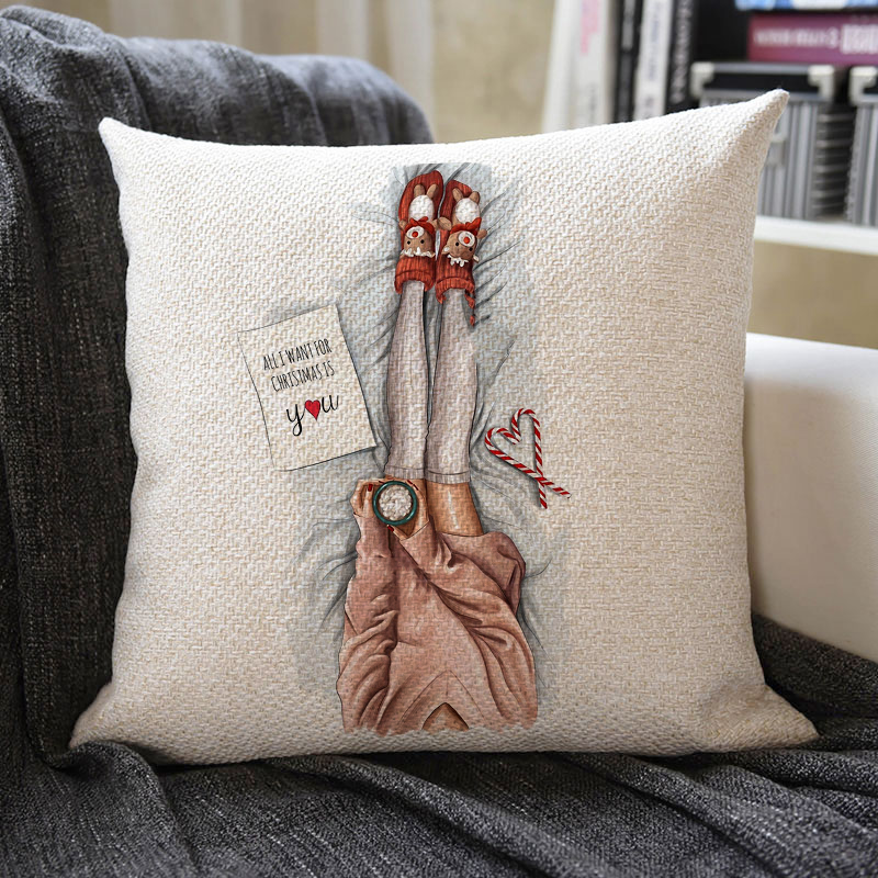 Christmas Themed Linen Pillowcase