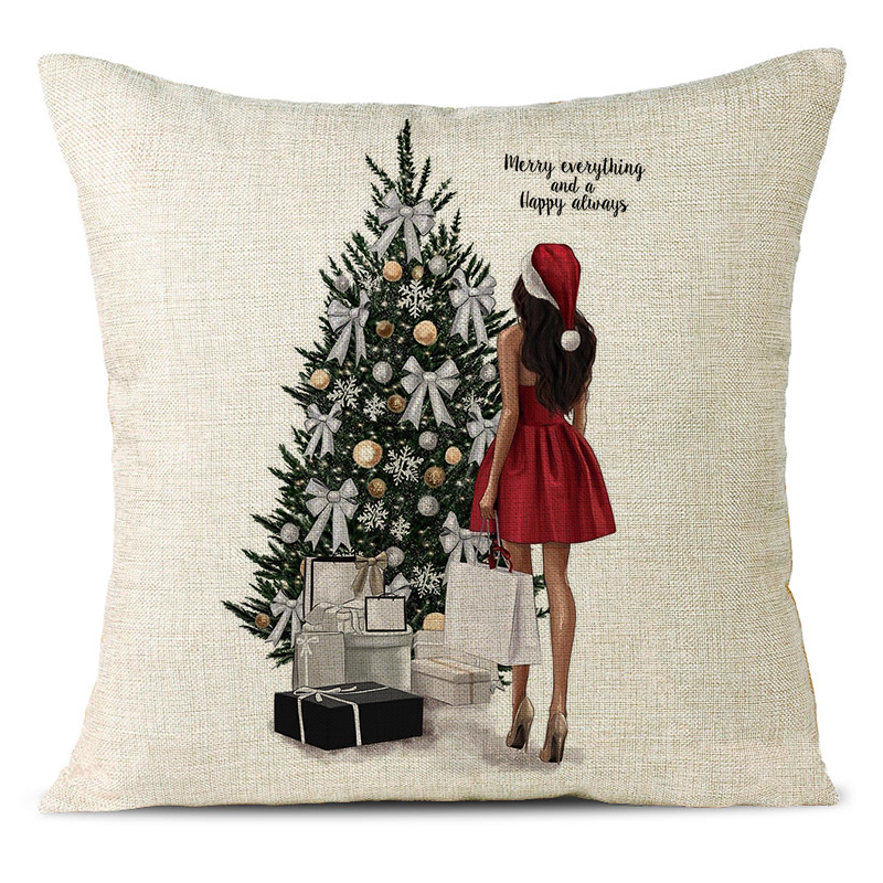 Christmas Themed Linen Pillowcase