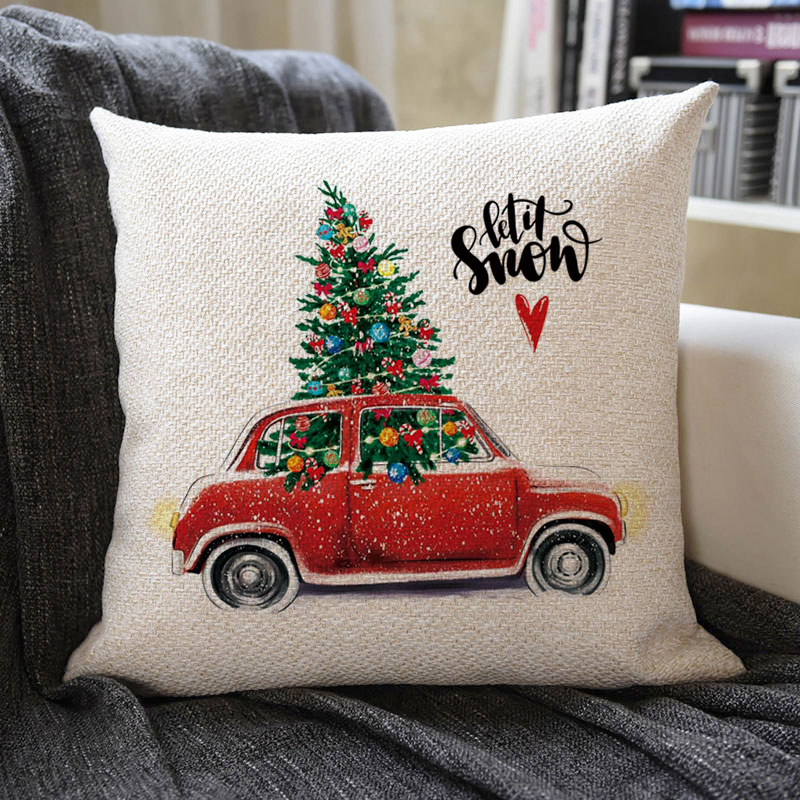 Christmas Themed Linen Pillowcase