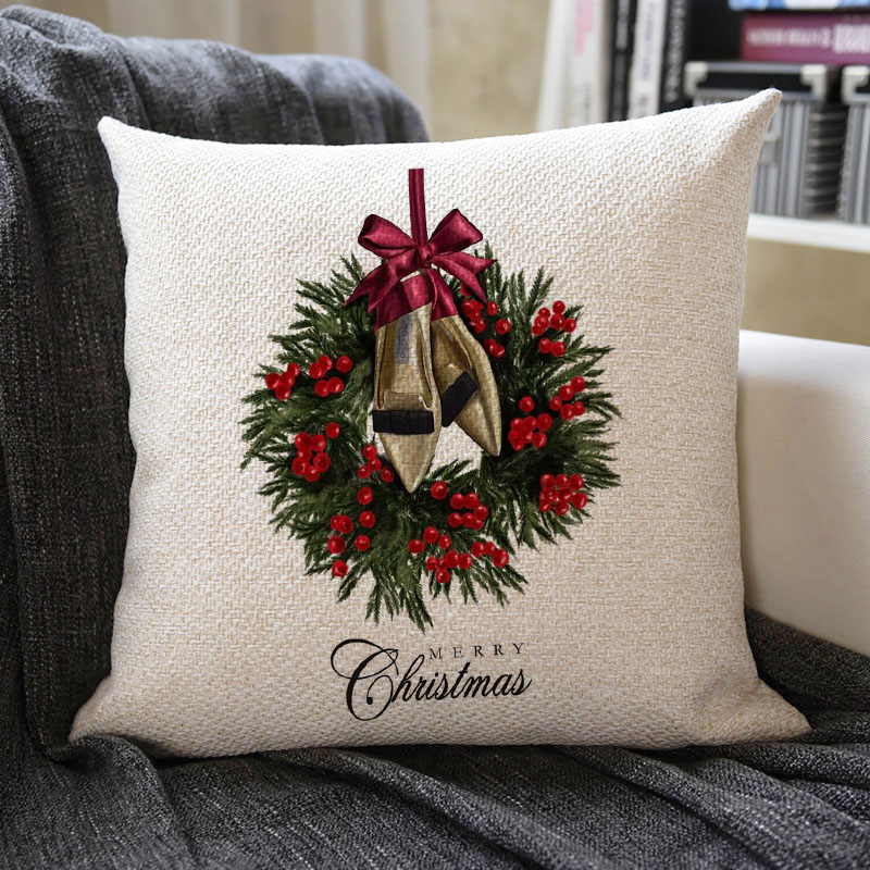 Christmas Themed Linen Pillowcase