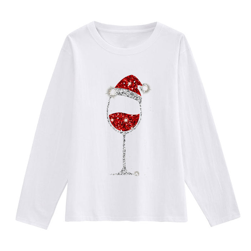 Fashion Printing Christmas White Shirt For Ladies V