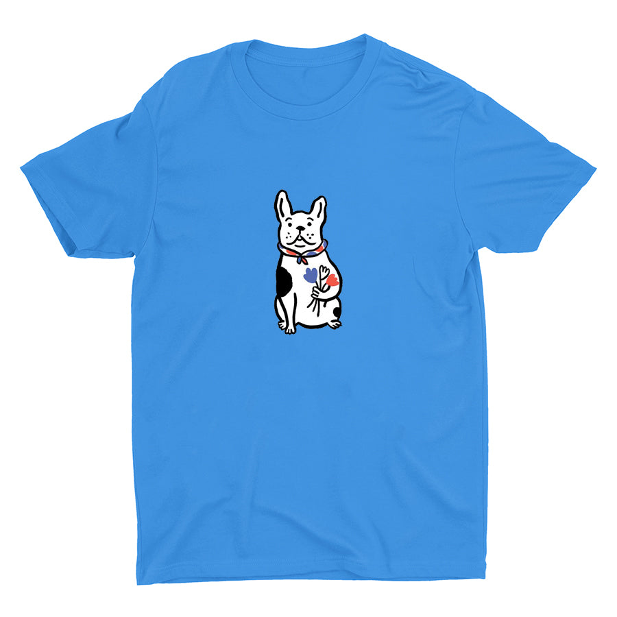 Bulldog With Flowers Cotton Tee