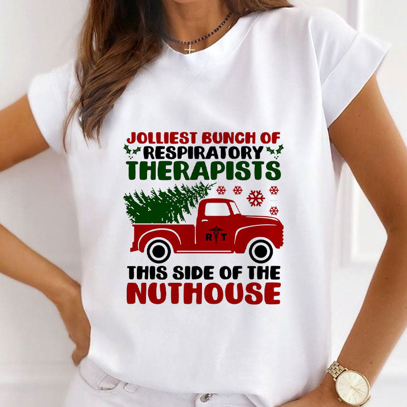 HAPPY Christmas Women White T-Shirt V