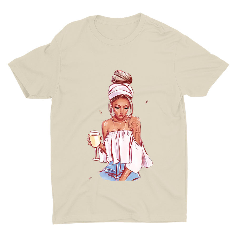 Cute Girl With Wine Cotton Tee